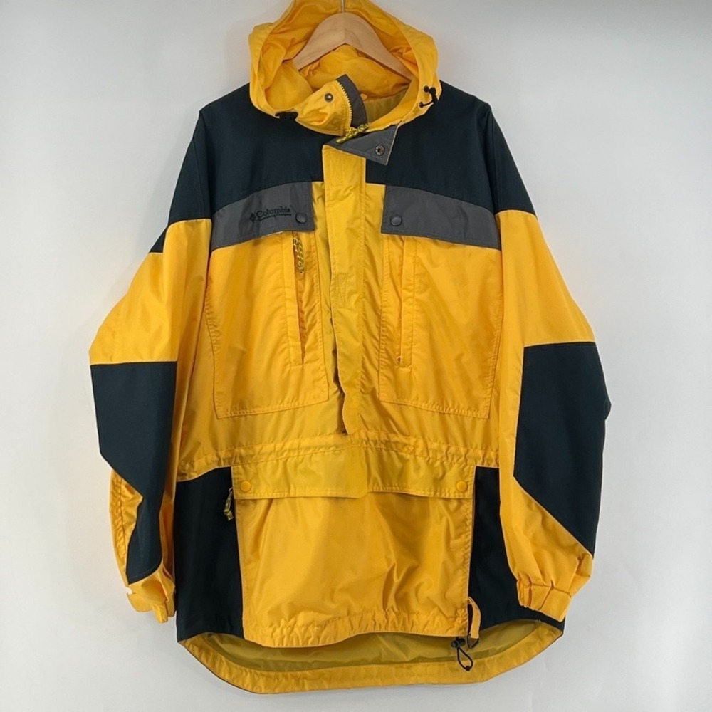 Vtg Columbia Anorak Jacket Mens L 90s Yellow Black Colorblock Pullover 1/2 Zip